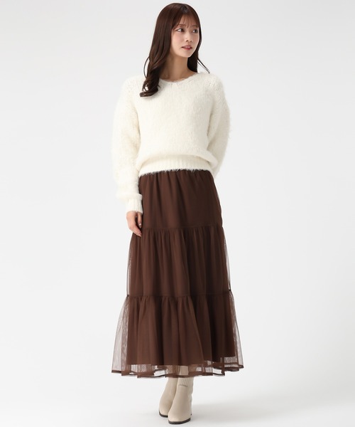 MISCH MASCH(ミッシュマッシュ)の「一部店舗限定 ニット×チュールスカートセットアップ(ワンピース・レディース・ブラウン/ブルー・フリ-)」の22枚目の写真