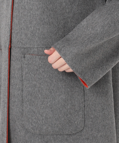 B.C STOCK（ベーセーストック）の「S120ブレンドリバーシブルコート（ノーカラーコート・レディース・チャコールグレー/ブラック/ブラウン/ピンク・SMALL/MEDIUM）」の15枚目の写真