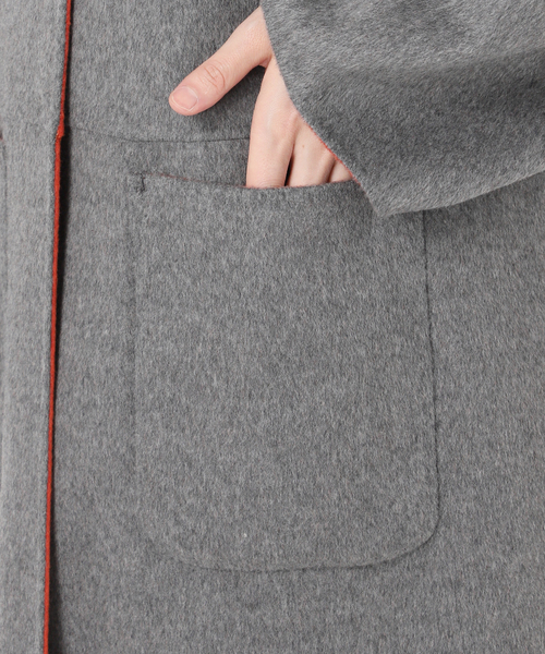 B.C STOCK（ベーセーストック）の「S120ブレンドリバーシブルコート（ノーカラーコート・レディース・チャコールグレー/ブラック/ブラウン/ピンク・SMALL/MEDIUM）」の16枚目の写真