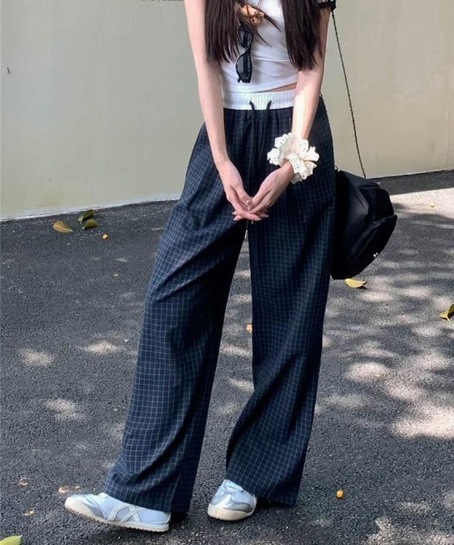 shyam inspiration（シャムインスピレーション）の「チェック ワイドルーズ イージーパンツ / ストレートパンツ（その他パンツ・レディース・ブラック/ネイビー・L/M）」の3枚目の写真
