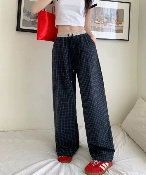 shyam inspiration（シャムインスピレーション）の「チェック ワイドルーズ イージーパンツ / ストレートパンツ（その他パンツ・レディース・ブラック/ネイビー・L/M）」の5枚目の写真