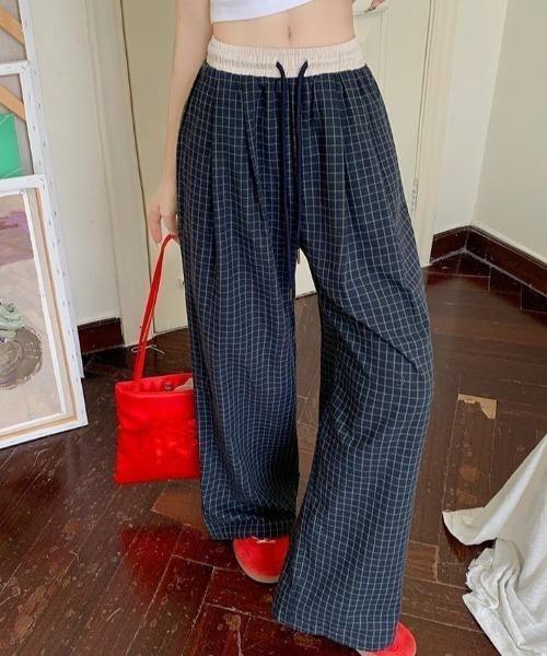 shyam inspiration（シャムインスピレーション）の「チェック ワイドルーズ イージーパンツ / ストレートパンツ（その他パンツ・レディース・ブラック/ネイビー・L/M）」の12枚目の写真