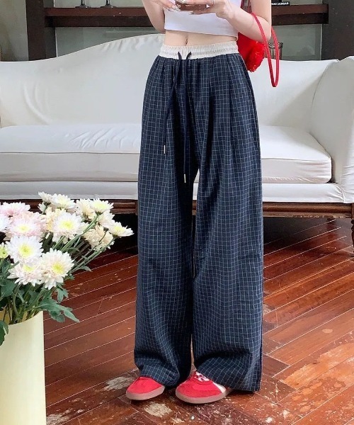 shyam inspiration（シャムインスピレーション）の「チェック ワイドルーズ イージーパンツ / ストレートパンツ（その他パンツ・レディース・ブラック/ネイビー・L/M）」の8枚目の写真
