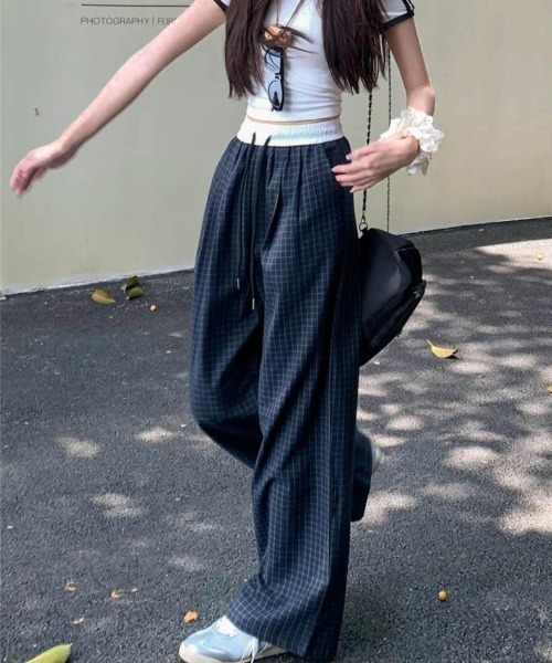 shyam inspiration（シャムインスピレーション）の「チェック ワイドルーズ イージーパンツ / ストレートパンツ（その他パンツ・レディース・ブラック/ネイビー・L/M）」の11枚目の写真