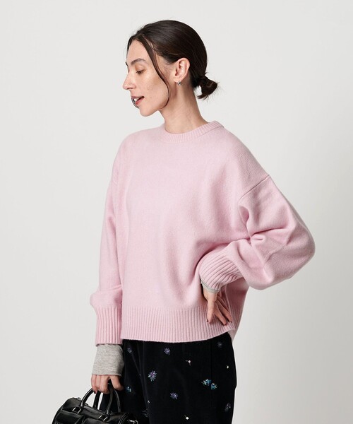 ビューティー＆ユース　ウールカシミヤ ラグランクルーネックニット　パープル ウールカシミヤ アクアラグランクルーネックニット（ニット