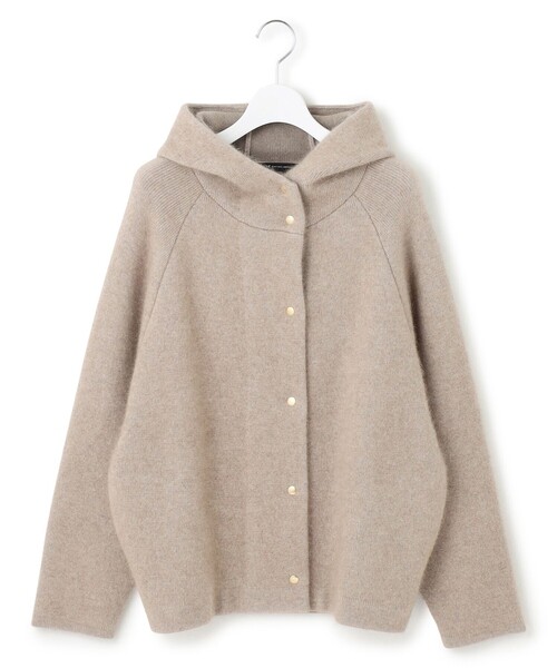 洗える】ラクーンブレンドダブルフェイス ニット フーディー