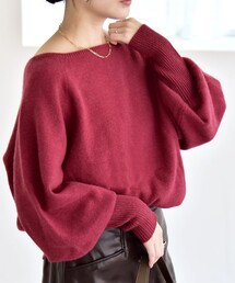quaranciel:〈手洗い可能〉AQUA カシミヤ ミックス ボートネック ロングリブ パフ ニット