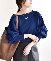 quaranciel:〈手洗い可能〉AQUA カシミヤ ミックス ボートネック ロングリブ パフ ニット