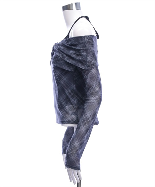 clear（クリア）の「ホルターキャミ付きチェックカットチュールトップス［韓国ファッション ガーリー］（Tシャツ/カットソー・レディース・ブラック/ブラウン・F）」の6枚目の写真