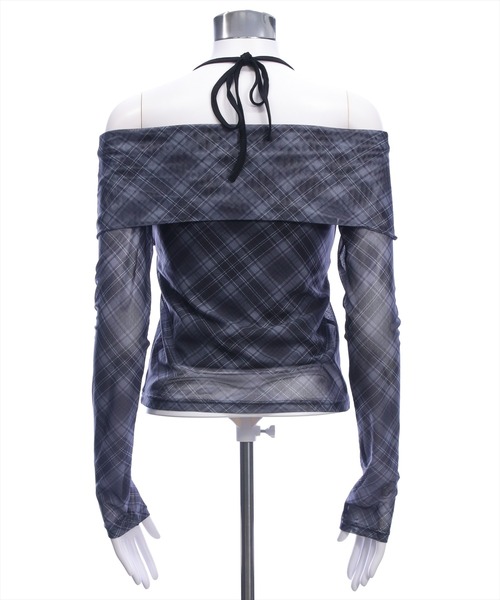 clear（クリア）の「ホルターキャミ付きチェックカットチュールトップス［韓国ファッション ガーリー］（Tシャツ/カットソー・レディース・ブラック/ブラウン・F）」の8枚目の写真