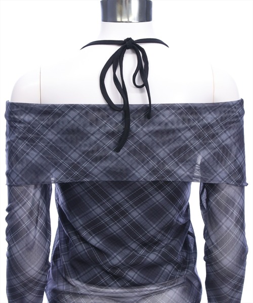 clear（クリア）の「ホルターキャミ付きチェックカットチュールトップス［韓国ファッション ガーリー］（Tシャツ/カットソー・レディース・ブラック/ブラウン・F）」の9枚目の写真