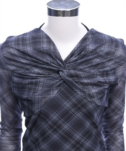 clear（クリア）の「ホルターキャミ付きチェックカットチュールトップス［韓国ファッション ガーリー］（Tシャツ/カットソー・レディース・ブラック/ブラウン・F）」の11枚目の写真