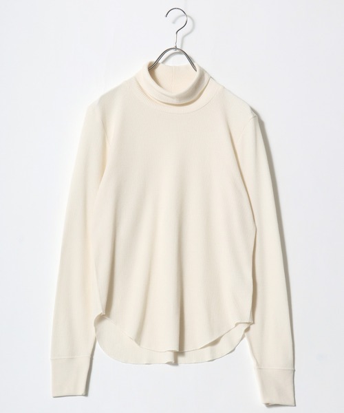 HANES(ヘインズ)の「Hanes(ヘインズ)ワッフルタートルネックロングスリーブTシャツ/パックT レディース(Tシャツ/カットソー・レディース・アイボリー/ネイビー/グレー・FREE)」の4枚目の写真