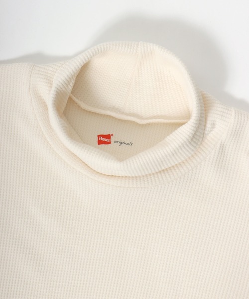 HANES(ヘインズ)の「Hanes(ヘインズ)ワッフルタートルネックロングスリーブTシャツ/パックT レディース(Tシャツ/カットソー・レディース・アイボリー/ネイビー/グレー・FREE)」の13枚目の写真