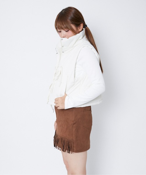 GORGE（ゴージ）の「《ドロストリボン×中綿》レディース ベスト アウター ショート丈 体型カバー 秋冬（ベスト・レディース・サックスブルー/アイボリー/ブラック・F）」の9枚目の写真