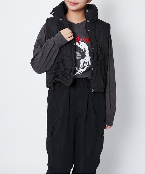 GORGE（ゴージ）の「《ドロストリボン×中綿》レディース ベスト アウター ショート丈 体型カバー 秋冬（ベスト・レディース・サックスブルー/アイボリー/ブラック・F）」の13枚目の写真