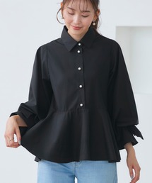 RUIRUE BOUTIQUE（ルイルエブティック）の「2WAY 洗える ｜ リボン アクセント ペプラム シャツ ブラウス2WAY 洗える ｜ リボン アクセント ペプラム シャツ ブラウス  ｜ 長袖 トップス シャツブラウス（シャツ/ブラウス）」