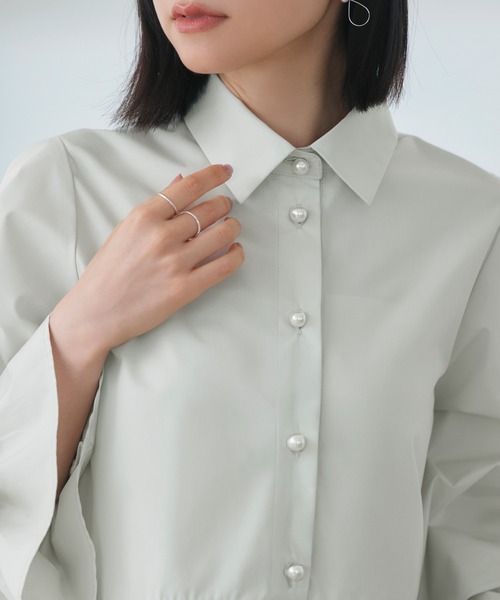 RUIRUE BOUTIQUE（ルイルエブティック）の「2WAY 洗える ｜ リボン アクセント ペプラム シャツ ブラウス  ｜ 長袖 トップス シャツブラウス（シャツ/ブラウス・レディース・ブラック/ライトグリーン/ホワイト・S/M/L/LL）」の7枚目の写真