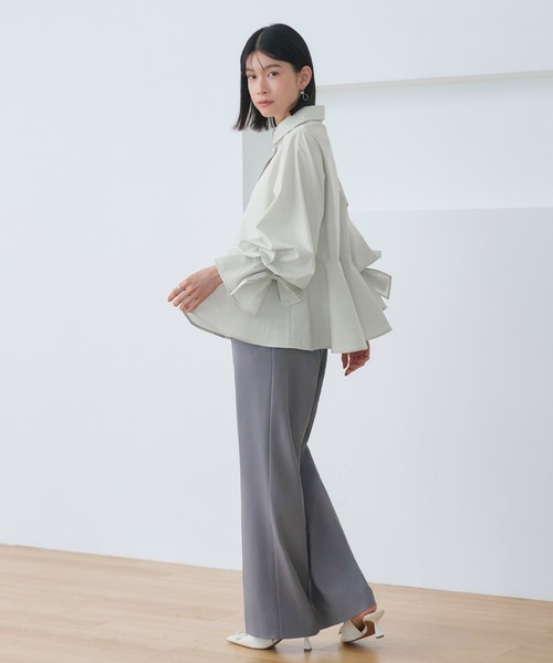 RUIRUE BOUTIQUE（ルイルエブティック）の「2WAY 洗える ｜ リボン アクセント ペプラム シャツ ブラウス  ｜ 長袖 トップス シャツブラウス（シャツ/ブラウス・レディース・ブラック/ライトグリーン/ホワイト・S/M/L/LL）」の9枚目の写真