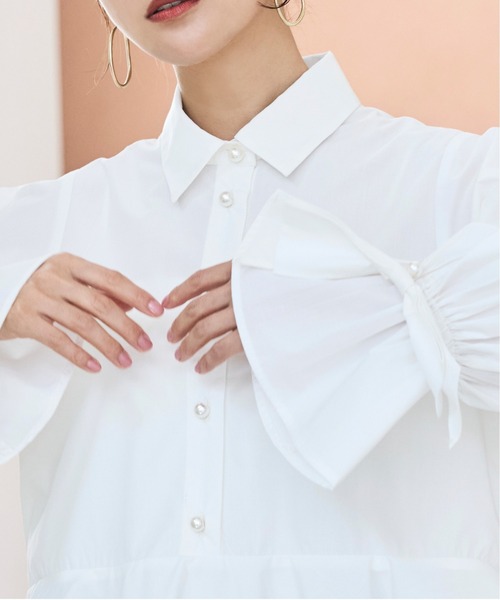 RUIRUE BOUTIQUE（ルイルエブティック）の「2WAY 洗える ｜ リボン アクセント ペプラム シャツ ブラウス  ｜ 長袖 トップス シャツブラウス（シャツ/ブラウス・レディース・ブラック/ライトグリーン/ホワイト・S/M/L/LL）」の11枚目の写真