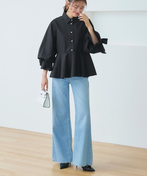 RUIRUE BOUTIQUE（ルイルエブティック）の「2WAY 洗える ｜ リボン アクセント ペプラム シャツ ブラウス  ｜ 長袖 トップス シャツブラウス（シャツ/ブラウス・レディース・ブラック/ライトグリーン/ホワイト・S/M/L/LL）」の13枚目の写真