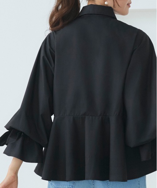 RUIRUE BOUTIQUE（ルイルエブティック）の「2WAY 洗える ｜ リボン アクセント ペプラム シャツ ブラウス  ｜ 長袖 トップス シャツブラウス（シャツ/ブラウス・レディース・ブラック/ライトグリーン/ホワイト・S/M/L/LL）」の14枚目の写真