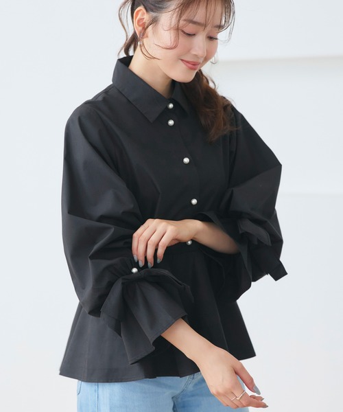 RUIRUE BOUTIQUE（ルイルエブティック）の「2WAY 洗える ｜ リボン アクセント ペプラム シャツ ブラウス  ｜ 長袖 トップス シャツブラウス（シャツ/ブラウス・レディース・ブラック/ライトグリーン/ホワイト・S/M/L/LL）」の15枚目の写真