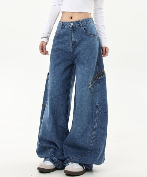 SPIGA(スピーガ)の「デニムルーズワイドパンツ(デニムパンツ・レディース・ブラック/ブルー・X-LARGE/LARGE/MEDIUM)」の9枚目の写真