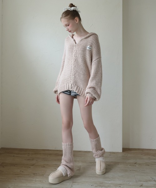 Seemi. byNICECLAUP（ シーミーバイナイスクラップ）の「【Seemi.】ニットレッグウォーマー（レッグウォーマー・レディース・ピンクベージュ/ブラック/オフホワイト・FREE）」の3枚目の写真