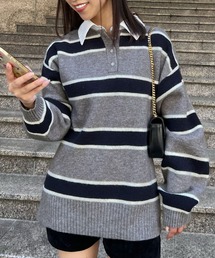 CHARME BY MICOLA | トレンドのシャツ襟がドッキングしたデザイン♪7Gアルパカタッチ(真冬も◎)＋ブロードラガーシャツドッキングポロニット【初回分完売・最終入荷】(ニット/セーター)