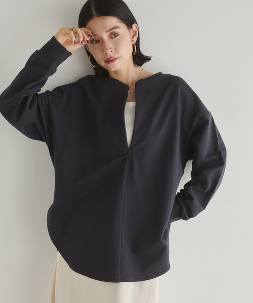 hunch（ハンチ）の「【WEB限定/別注】2WAY ハーフジップスウェット（スウェット・レディース・ブラック/カーキ/ネイビー/ライトベージュ・FREE）」の4枚目の写真