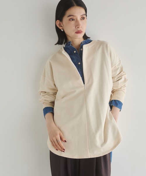 hunch（ハンチ）の「【WEB限定/別注】2WAY ハーフジップスウェット（スウェット・レディース・ブラック/カーキ/ネイビー/ライトベージュ・FREE）」の2枚目の写真