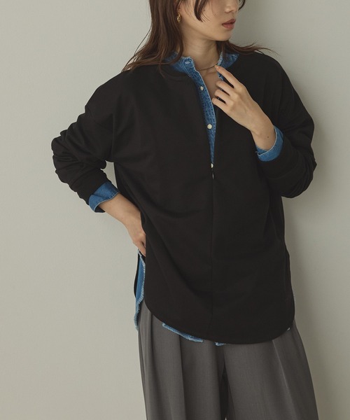 hunch（ハンチ）の「【WEB限定/別注】2WAY ハーフジップスウェット（スウェット・レディース・ブラック/カーキ/ネイビー/ライトベージュ・FREE）」の10枚目の写真