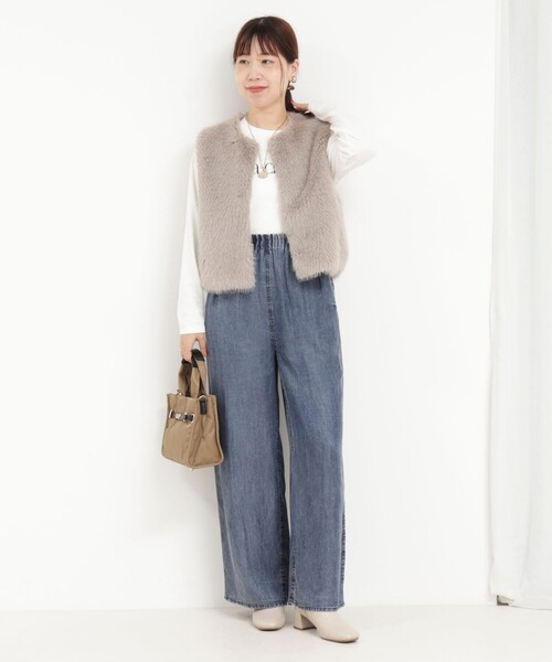 MICO COULIER（ミコクリエ）の「バイオシルクデニムタックワイドフレアパンツ（デニムパンツ・レディース・チャコールグレー/インディゴブルー・38/36）」の3枚目の写真