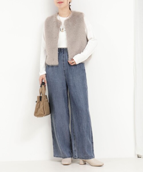 MICO COULIER（ミコクリエ）の「バイオシルクデニムタックワイドフレアパンツ（デニムパンツ・レディース・チャコールグレー/インディゴブルー・38/36）」の4枚目の写真