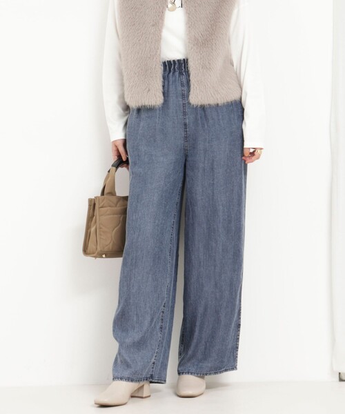 MICO COULIER（ミコクリエ）の「バイオシルクデニムタックワイドフレアパンツ（デニムパンツ・レディース・チャコールグレー/インディゴブルー・38/36）」の5枚目の写真