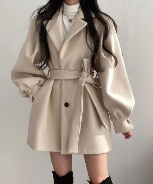 ゆ*か様 新品♡Eaphiベージュ ロングコート ウエストベルト付き eaphi ベージュ ウール風 ロングコート ウエストベルト付き