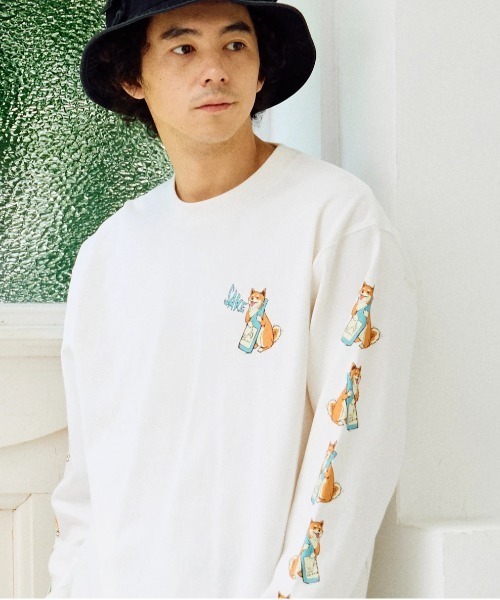 go slow caravan（ゴースローキャラバン）の「超ヘビーUSA/C 柴犬と晩酌 ロングスリーブTEE（Tシャツ/カットソー・メンズ・ホワイト/ミント・LARGE/MEDIUM/SMALL/X-LARGE）」の14枚目の写真