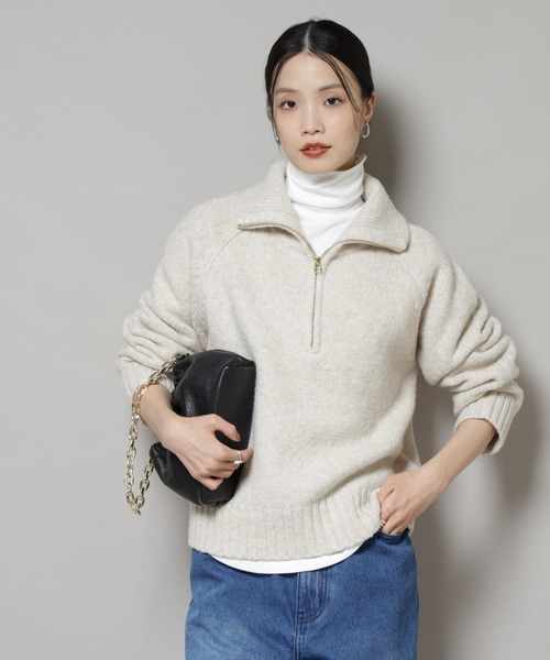 NANO universe（ナノユニバース）の「ハーフジップニットプルオーバー（ニット/セーター・レディース・ライトベージュ/ダークグレー/ブラウン・FREE）」の3枚目の写真