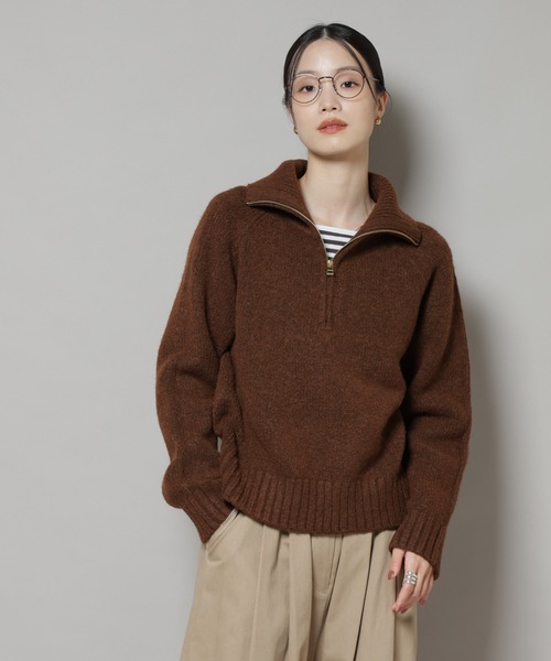 NANO universe（ナノユニバース）の「ハーフジップニットプルオーバー（ニット/セーター・レディース・ライトベージュ/ダークグレー/ブラウン・FREE）」の16枚目の写真