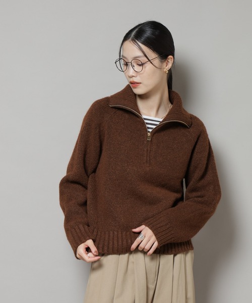 NANO universe（ナノユニバース）の「ハーフジップニットプルオーバー（ニット/セーター・レディース・ライトベージュ/ダークグレー/ブラウン・FREE）」の20枚目の写真