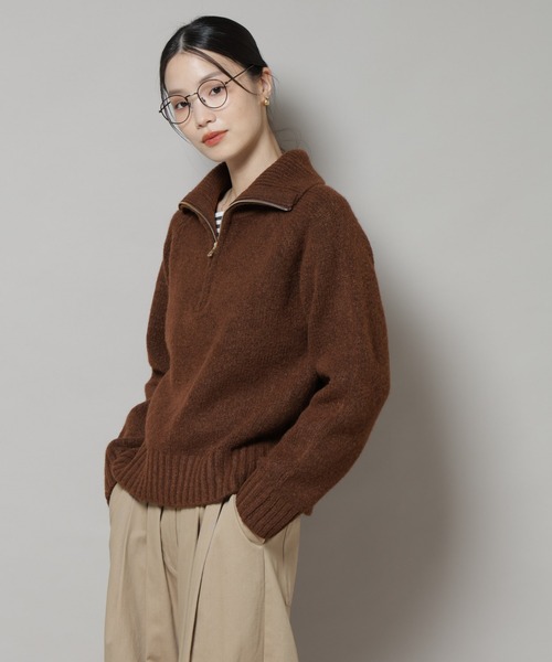 NANO universe（ナノユニバース）の「ハーフジップニットプルオーバー（ニット/セーター・レディース・ライトベージュ/ダークグレー/ブラウン・FREE）」の18枚目の写真