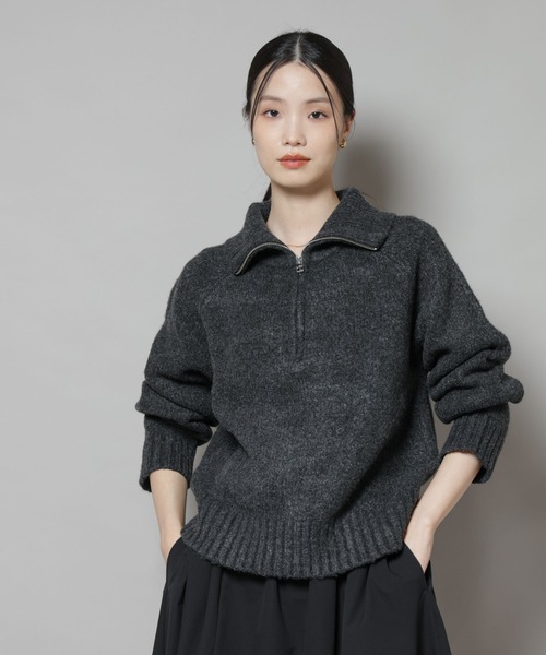 NANO universe（ナノユニバース）の「ハーフジップニットプルオーバー（ニット/セーター・レディース・ライトベージュ/ダークグレー/ブラウン・FREE）」の11枚目の写真