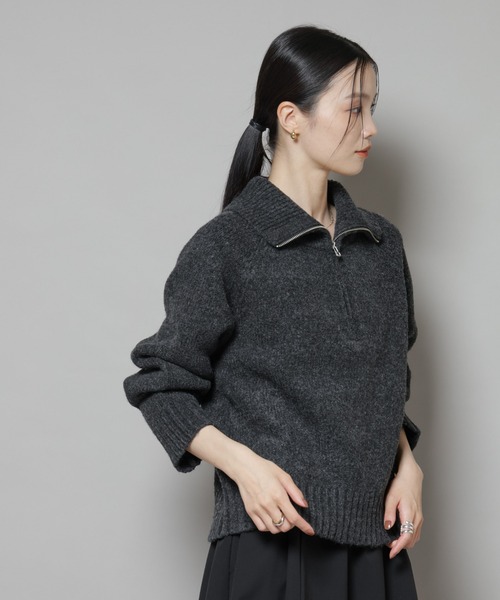 NANO universe（ナノユニバース）の「ハーフジップニットプルオーバー（ニット/セーター・レディース・ライトベージュ/ダークグレー/ブラウン・FREE）」の14枚目の写真