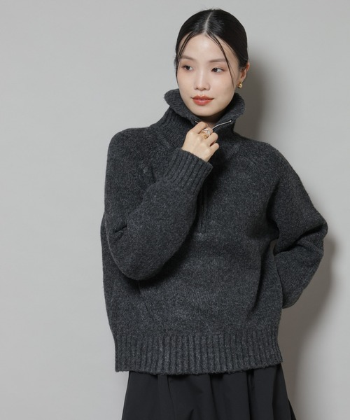 NANO universe（ナノユニバース）の「ハーフジップニットプルオーバー（ニット/セーター・レディース・ライトベージュ/ダークグレー/ブラウン・FREE）」の10枚目の写真