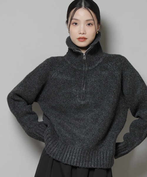 NANO universe（ナノユニバース）の「ハーフジップニットプルオーバー（ニット/セーター・レディース・ライトベージュ/ダークグレー/ブラウン・FREE）」の13枚目の写真