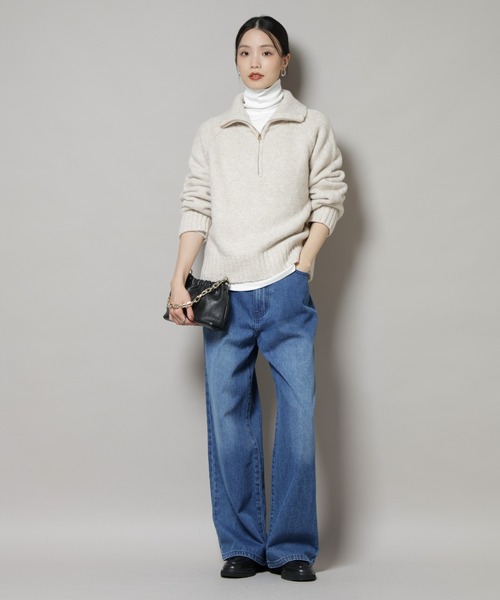 NANO universe（ナノユニバース）の「ハーフジップニットプルオーバー（ニット/セーター・レディース・ライトベージュ/ダークグレー/ブラウン・FREE）」の5枚目の写真