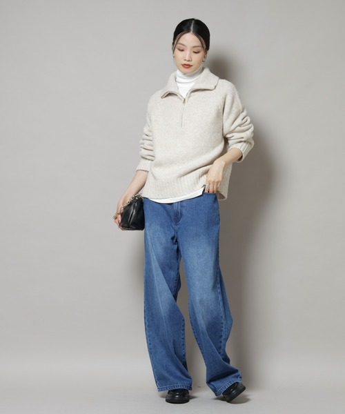 NANO universe（ナノユニバース）の「ハーフジップニットプルオーバー（ニット/セーター・レディース・ライトベージュ/ダークグレー/ブラウン・FREE）」の8枚目の写真