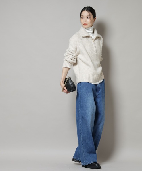 NANO universe（ナノユニバース）の「ハーフジップニットプルオーバー（ニット/セーター・レディース・ライトベージュ/ダークグレー/ブラウン・FREE）」の12枚目の写真