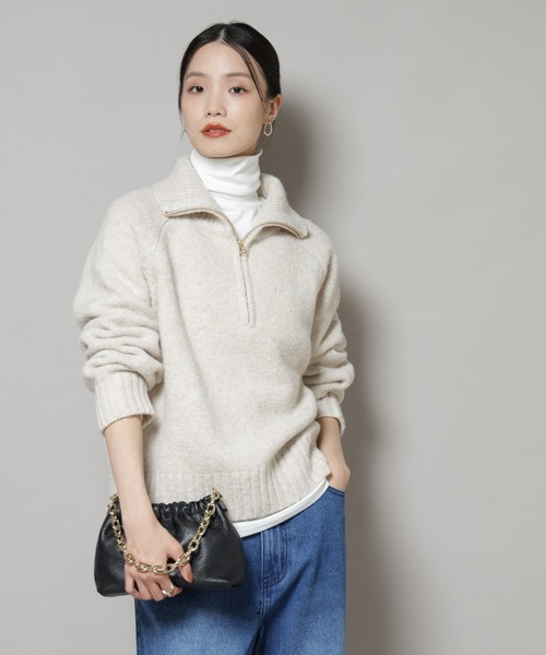 NANO universe（ナノユニバース）の「ハーフジップニットプルオーバー（ニット/セーター・レディース・ライトベージュ/ダークグレー/ブラウン・FREE）」の7枚目の写真